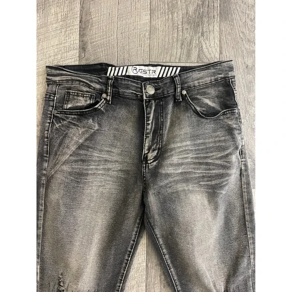 RGSTR Kids Washed Grey Distressed Slim Fit Jeans Size 34 Streetwear Ripped Denim - Picture 2 of 7